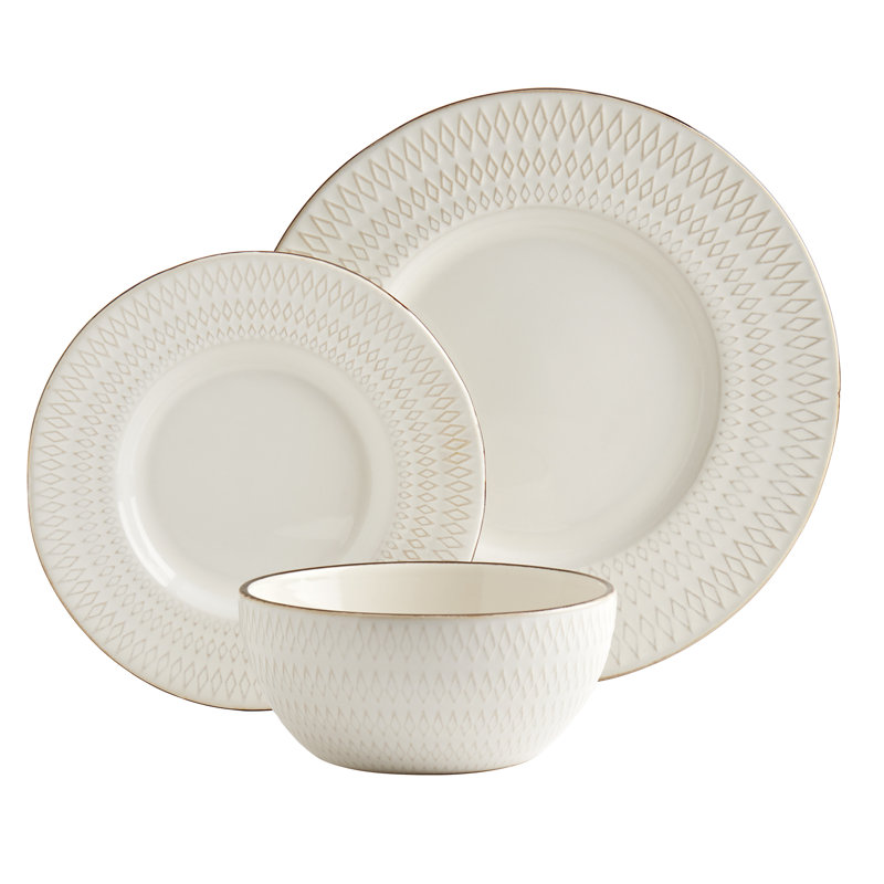 Taylor White Embossed Ceramic 12-Piece Dinnerware Set