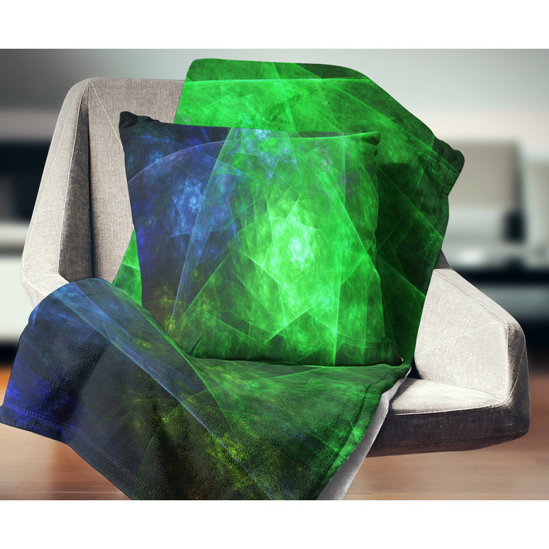Polyèdre rotatif - coussin abstrait imprimé, 18 po x 18 po, Vert, Coussin décoratif