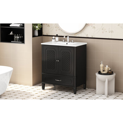 30" Bathroom Vanity With Sink Vintage Style, Multi-Functional Storage Space, Door Shelf, Soft-Closing Door, Black 