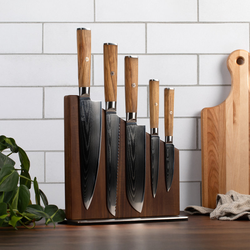 Ensemble de couteaux de cuisine magnétique - poignée olive Damas, Tanné