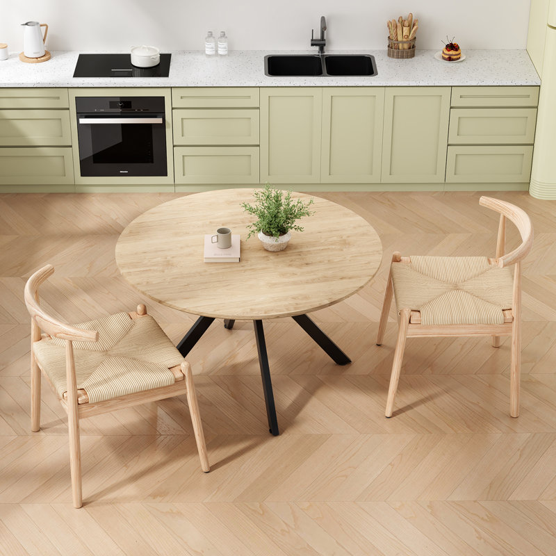 Ensemble de salle à manger en bois et rotin, Beige