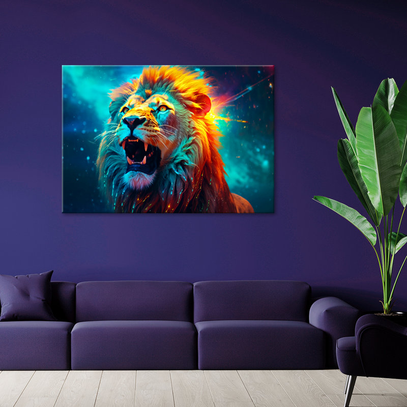 Abstract Neon Lion - No Frame Print on Canvas, 70cm H x 100cm W