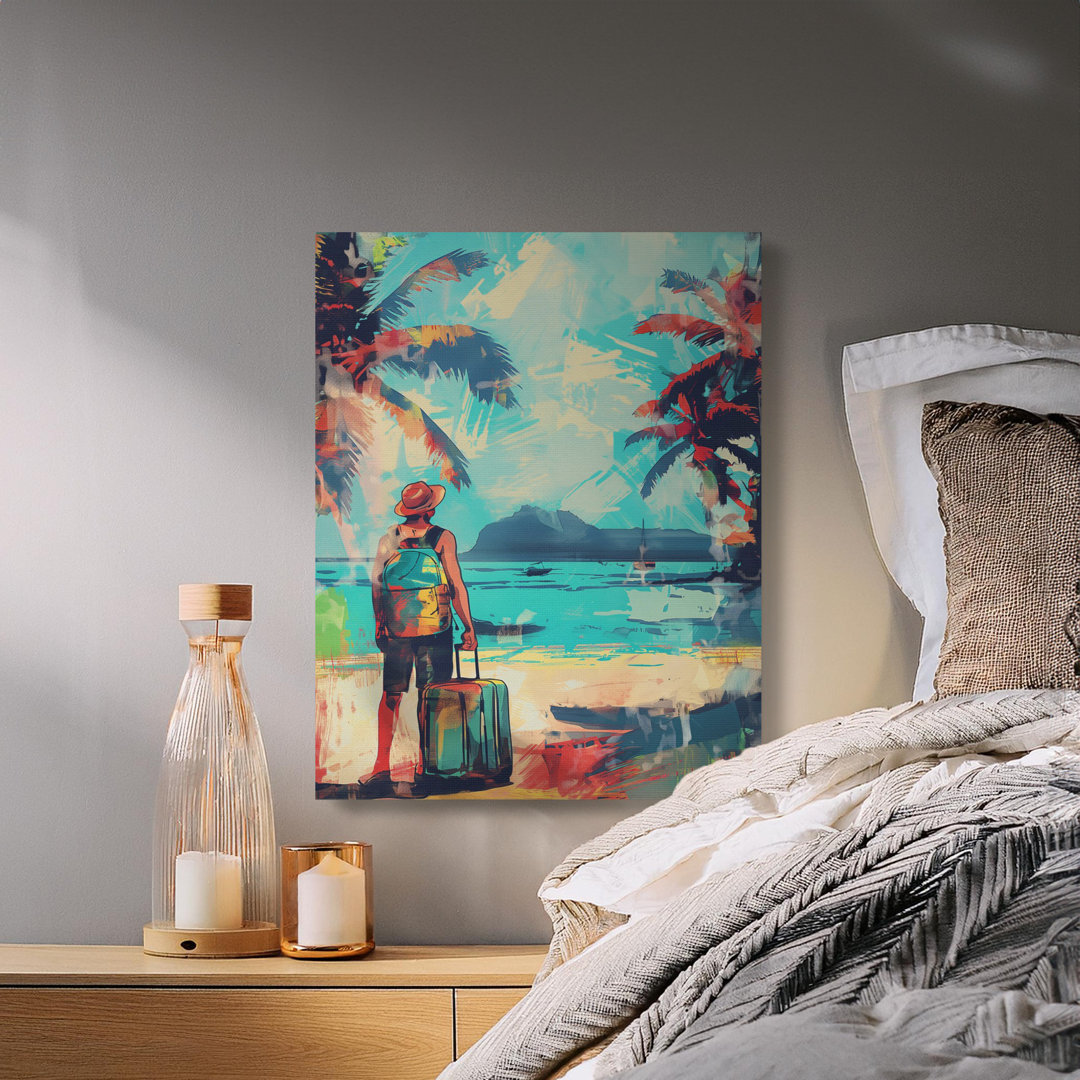 Tropical Traveler Canvas Wall Art, Gallery Wrapped, Beach Scene Print, Modern Decor, Ready to Hang, Archival Inks, Statement Piece, Vacation