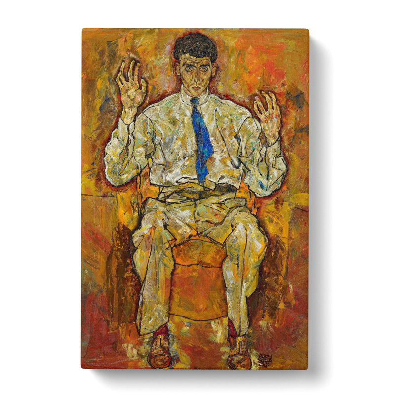 Portrait Of A Seated Man by Egon Schiele - Wrapped Canvas Painting, 50cm H x 35cm W x 3cm D