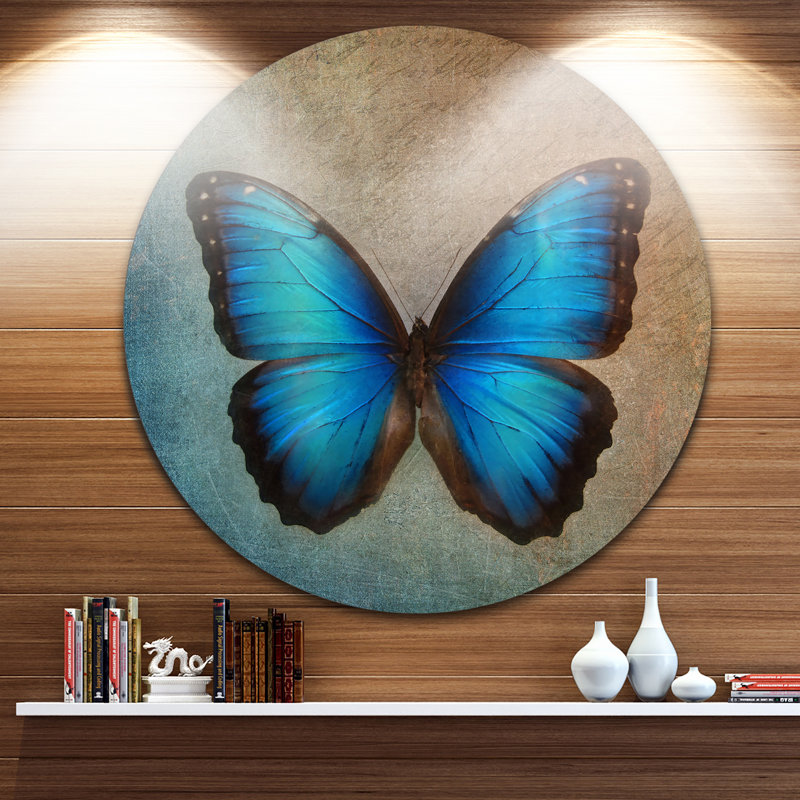 Floral, papillon bleu rétro, Impression sur toile - Papillon rétro, H 11 po x l 11 po x P 0,5 po, Métal