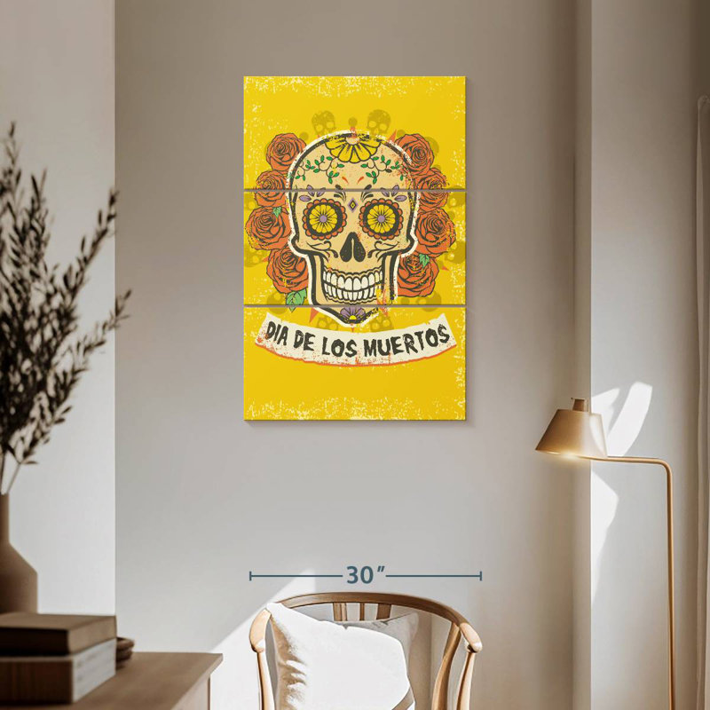 Crâne de sucre et roses Kerner, H 57 po x l 36 po