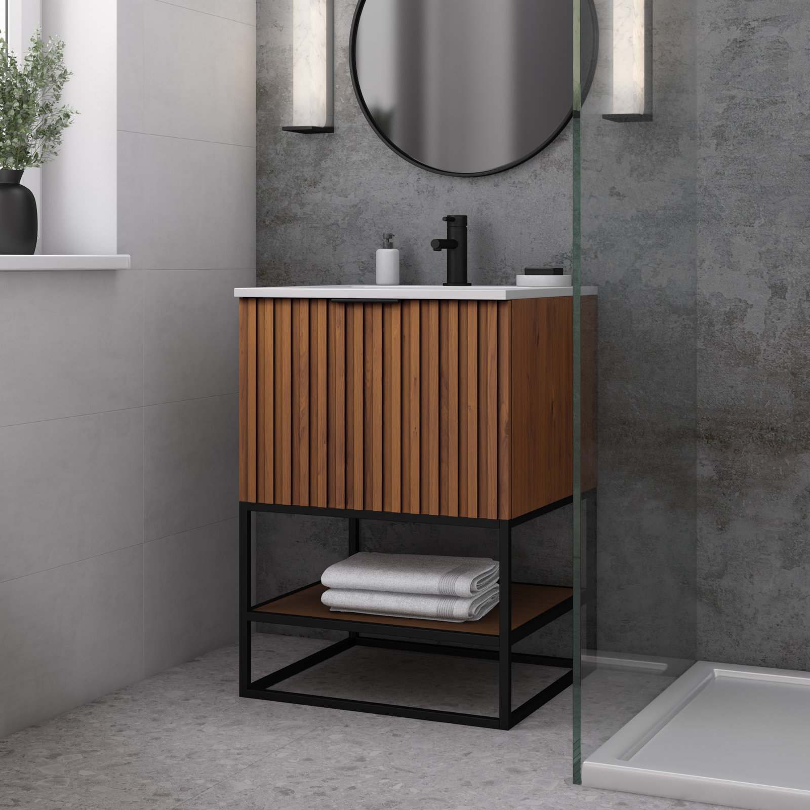 Terra 27" Carrara Marble Single Bathroom Vanity, Calacatta Quartz/Widespread Faucet Mount, Matte Black