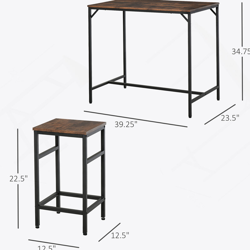 Ensemble de table de salle à manger 5 pièces, table et 4 tabourets pour la cuisine et le bar, Brun rustique