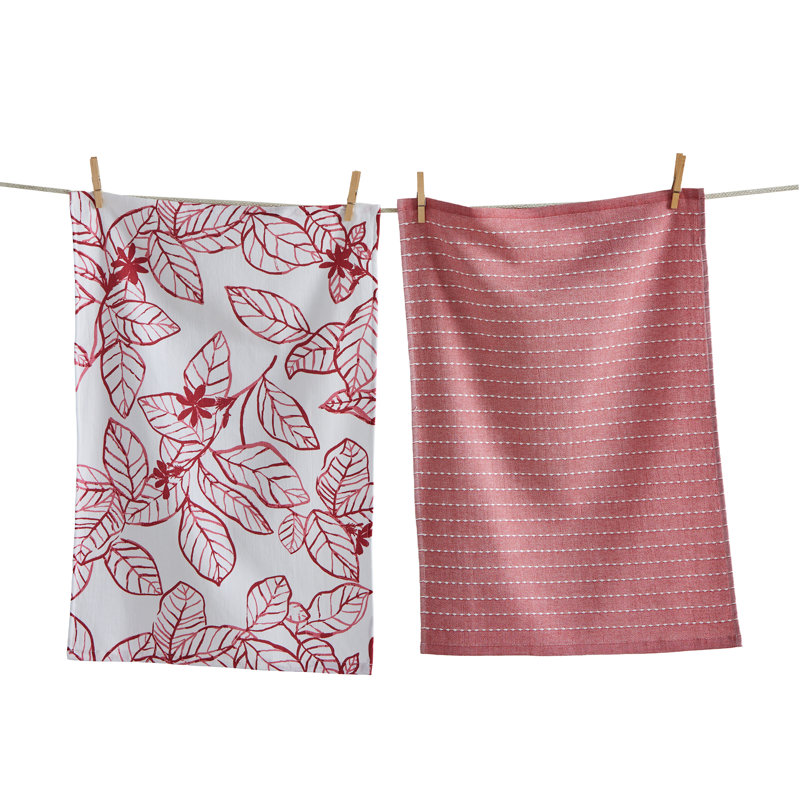 Ainslie Hammam Terry Dishtowel Set of 2 Red Cotton Everyday Kitchen Towel, Machine Washable., Red