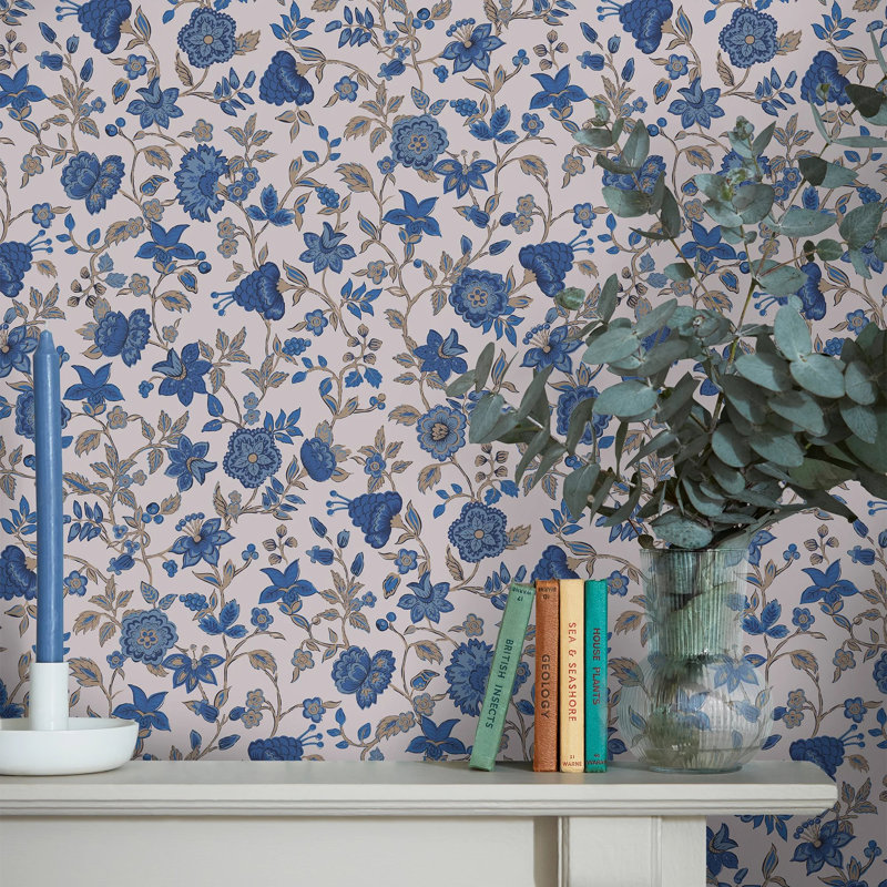 Joules Trailing Scot Cream/Blue Floral 10m x 52cm Matte Wallpaper Roll