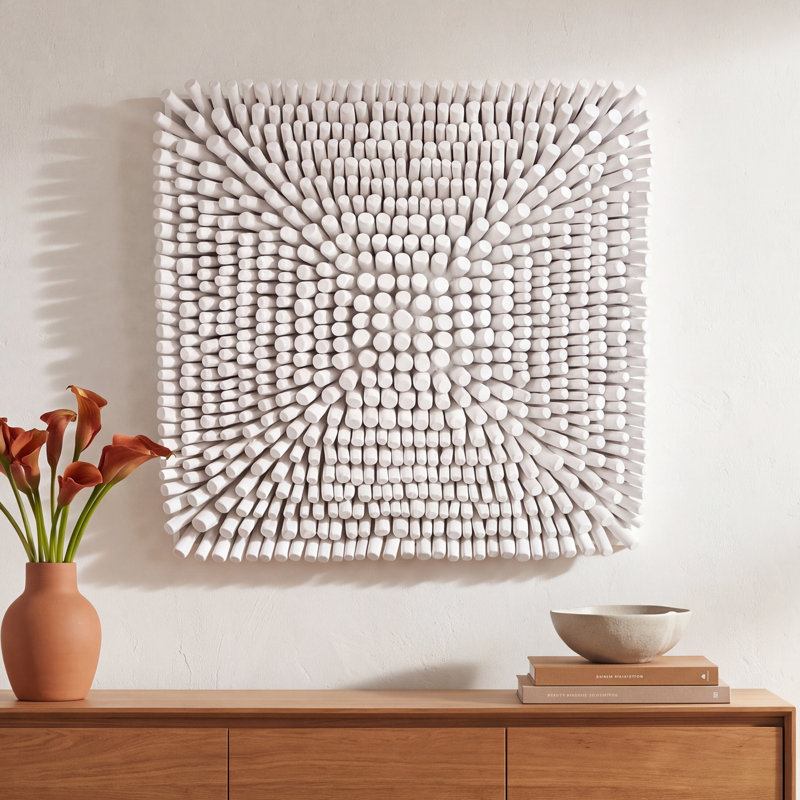 Portside Modern Abstract Wall Decor on Solid Wood, White
