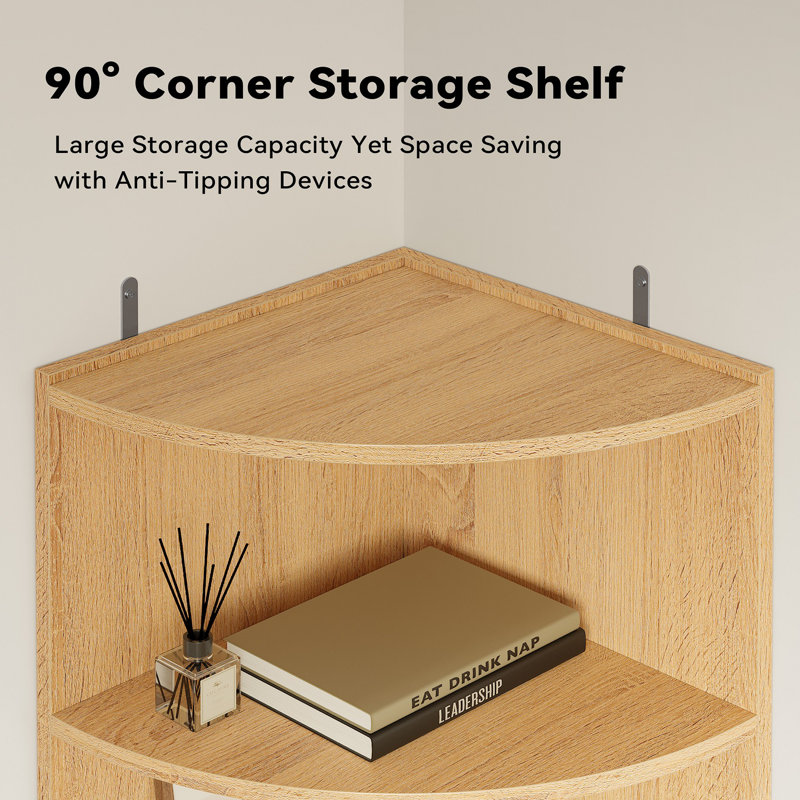 66.9'' H X 17.2'' W Wood Fan-Shaped Bookcase 6-Tier Storage Corner Shelf, Natural