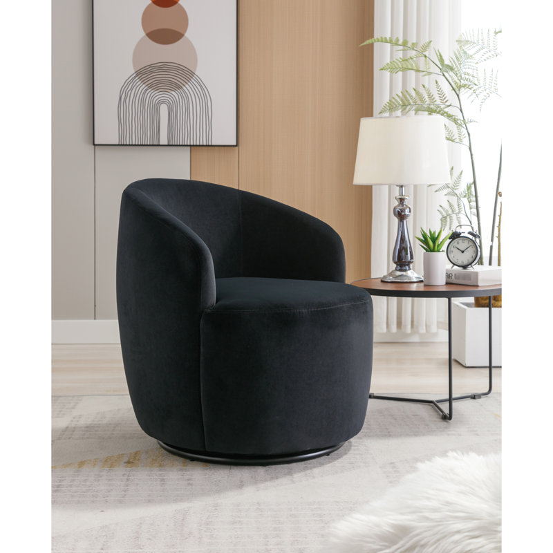 Velvet Swivel Chair With Black Powder Coated Metal Ring, Style Ability, And Ring Union, Black