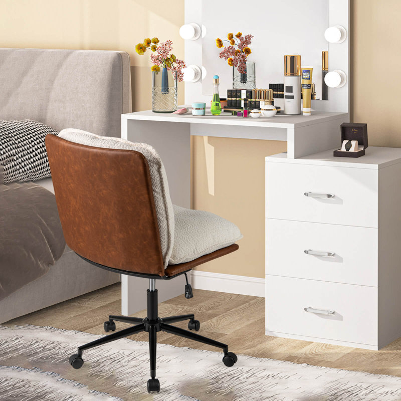  Armless Home Office Chair With Rocking Backrest Swivel & Height Adjustable Seat