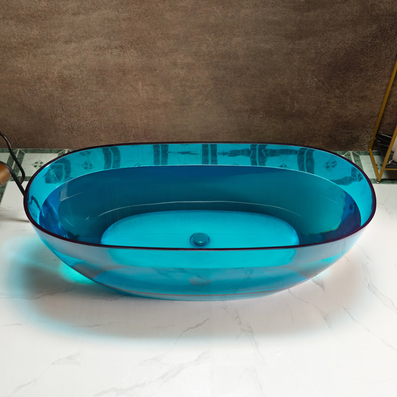  WOODBRIDGE 63" L x 28-3/8" W Luxury Contemporary Solid Surface Stone Resin Freestanding Bathtub, Blue