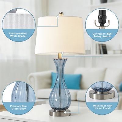Ursuline 25.5" Modern Coastal Glass Table Lamp with Chrome Base