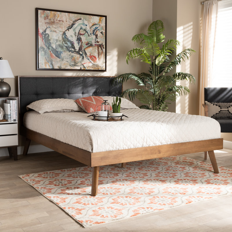Cramlington Upholstered Platform, King Bed, Dark Grey/Walnut 78.7'' W X 82.2'' L X 48'' H, Dark Gray, King