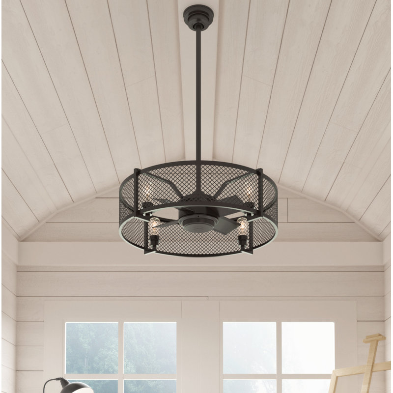 34" Fennec 4 - Blade Caged Ceiling Fan with Wall Control and Light Kit Included