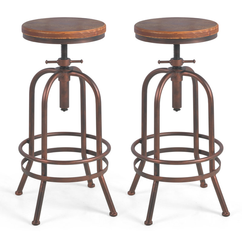 Set Of 2, Industrial Bar Stool-Retro 26-32.3Inch Swivel Stools-Kitchen Chair-Bar Counter Height Adjustable-Fully Welded
