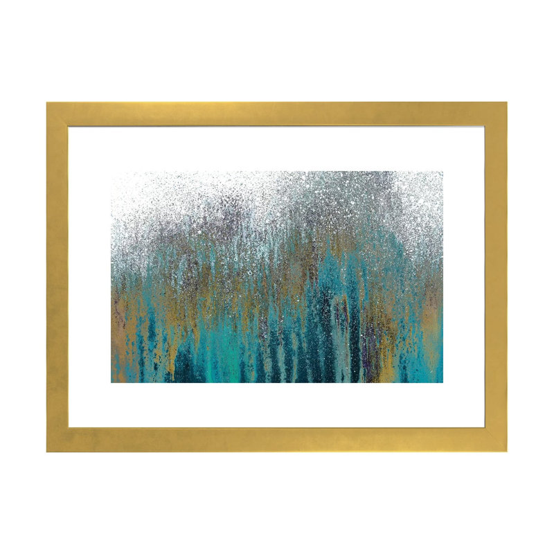 «Teal Woods» par Roberto Gonzalez - reproduction d'art, H 24 po x l 32 po x P 1 po, Papier encadré doré, Blanc
