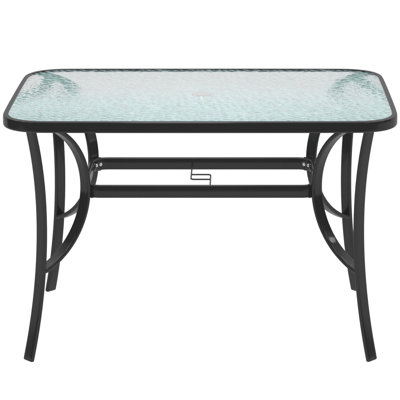 Table de salle à manger en métal avec trou pour parasol