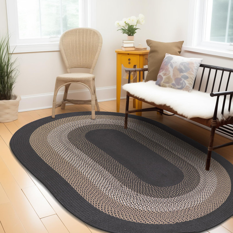 Tapis gris anthracite / brun / blanc tressé à la main Enika, Ovale 3 pi x 5 pi