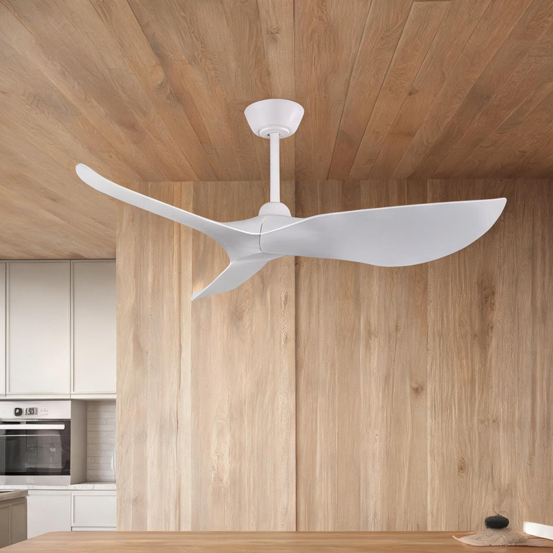 Ventilateur de plafond d'intérieur de 52 pouces sans lumière, moteur à courant continu réversible à 6 vitesses, ventilateur de plafond à 3 pales blanc pour la chambre à coucher