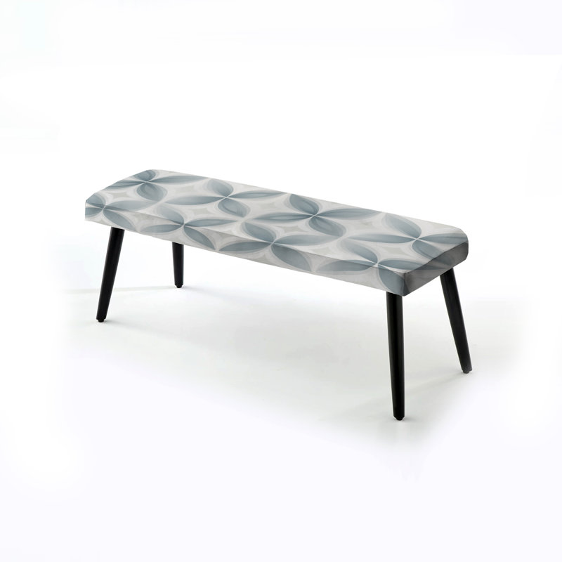 Soft Monochrome - Damask Upholstered Black Bench