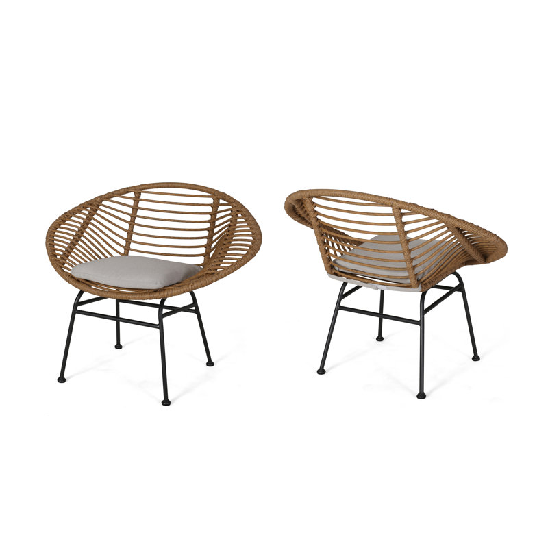 Chaise d'extérieur tissée avec coussins Engle, Brun pâle / beige