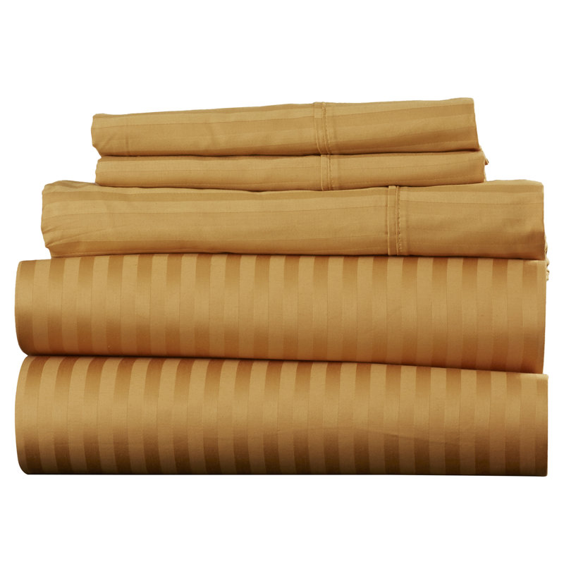 Ensemble de draps en coton de qualité égyptienne 300 fils Quality, Ensemble literie pour lit simple, Rayé or