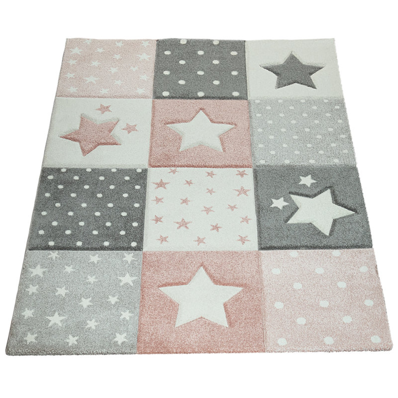 Tapis en polypropylène tissé à la machine Avenelle, Rectangle 7 pi 11 po x 11 pi 2 po, Blanc / gris / rose 