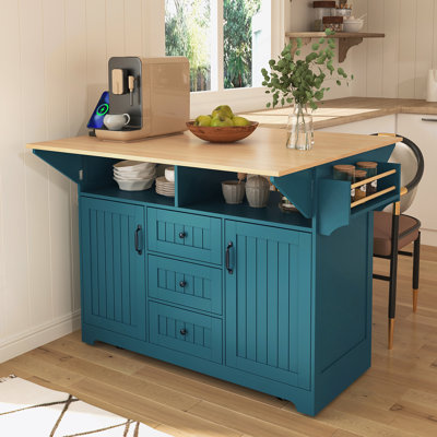 Versatile 55.7'' Large Kitchen Island with 2 Drop Leaf, Rolling Cart on 5 Wheels, Power Outlet, and Storage for Modern Kitchens