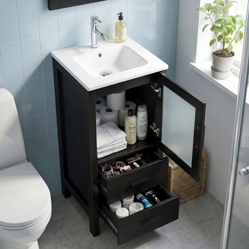 Meuble-lavabo simple 16 po avec plateau en céramique 16 po, Noir