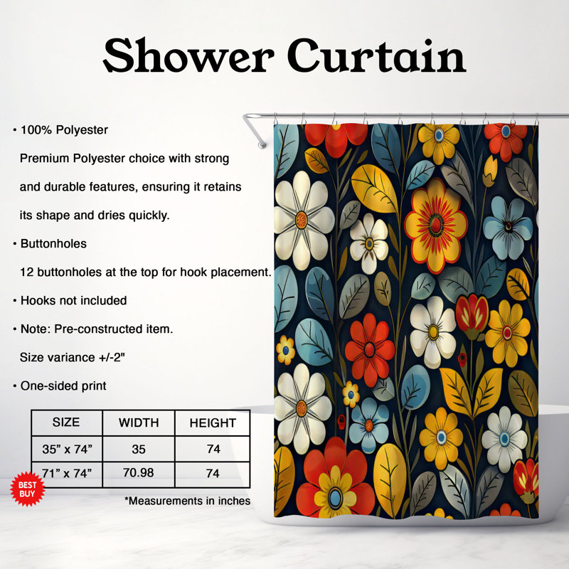 Floral Circles - Rideau de douche Premium, H 74 po x l 71 po