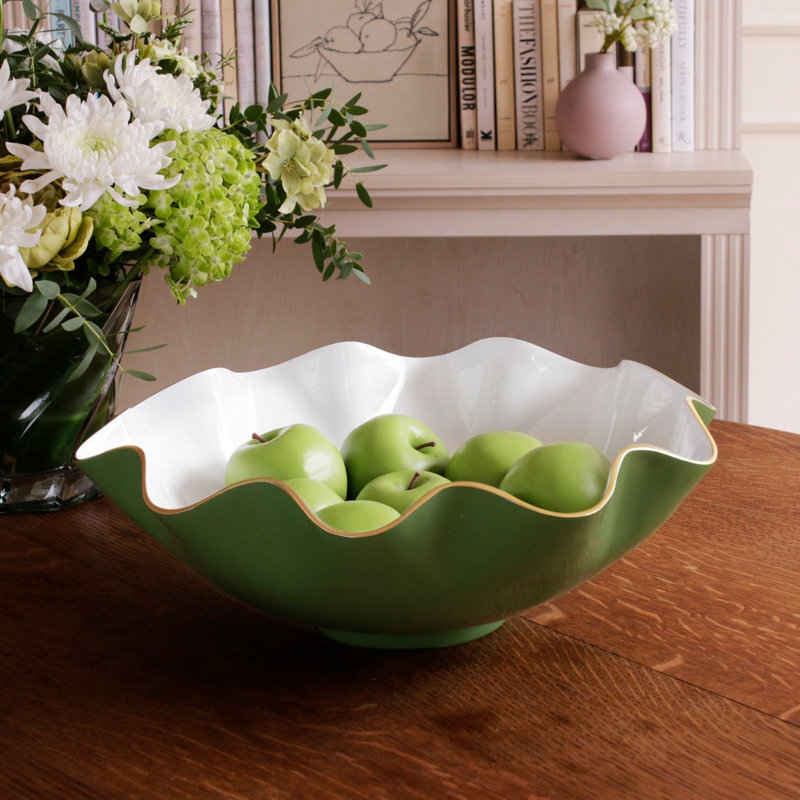 Très grand bol Encanto Carola, Blanc / vert feuille