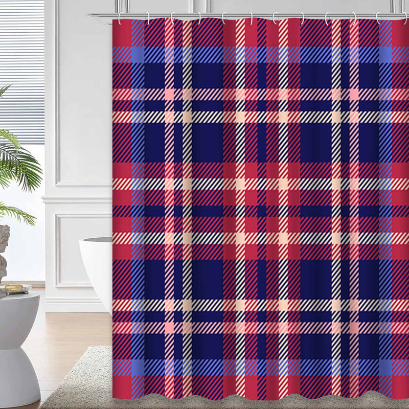 Rideau de douche à carreaux bleu tartan à carreaux avec 12 crochets, L 72 po x l 84 po