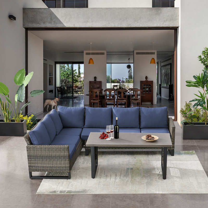 Naresa 5 - Person Patio Conversation Set with Cushions, Blue