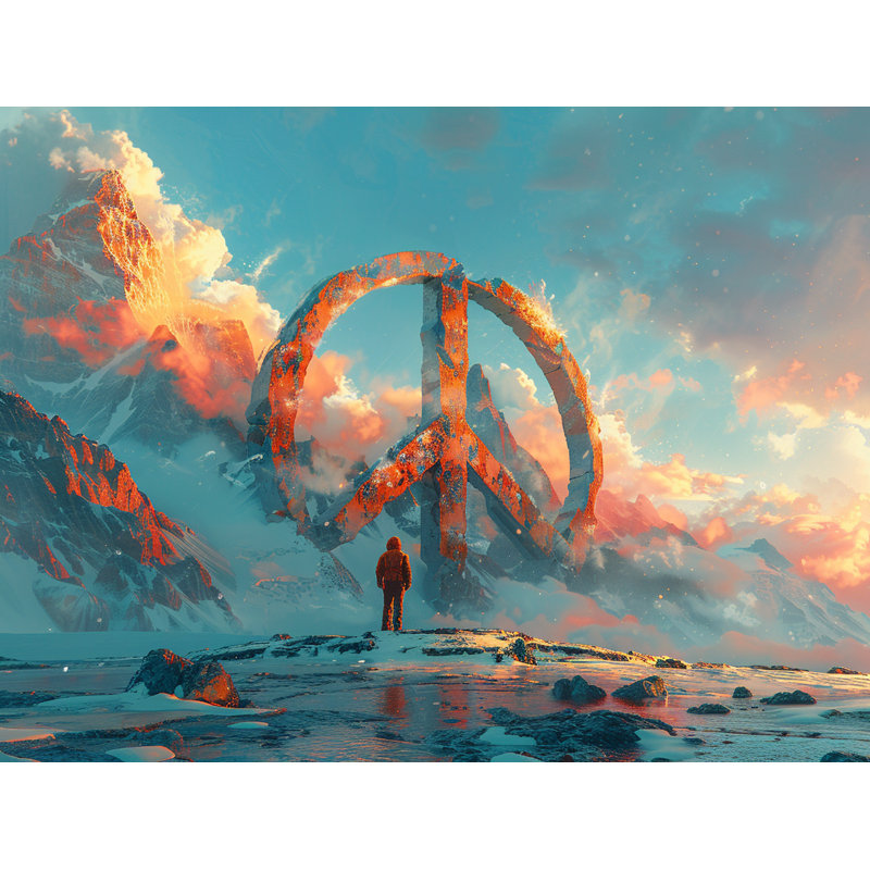 Symbole de la paix, rideaux de fenêtre, drapeaux de montagnes Fiery - 2 panneaux, H 40 po x l 54 po