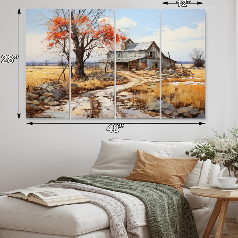 «Rustic Barn Patchwork II», impression sur toile de paysages - 4 panneaux
