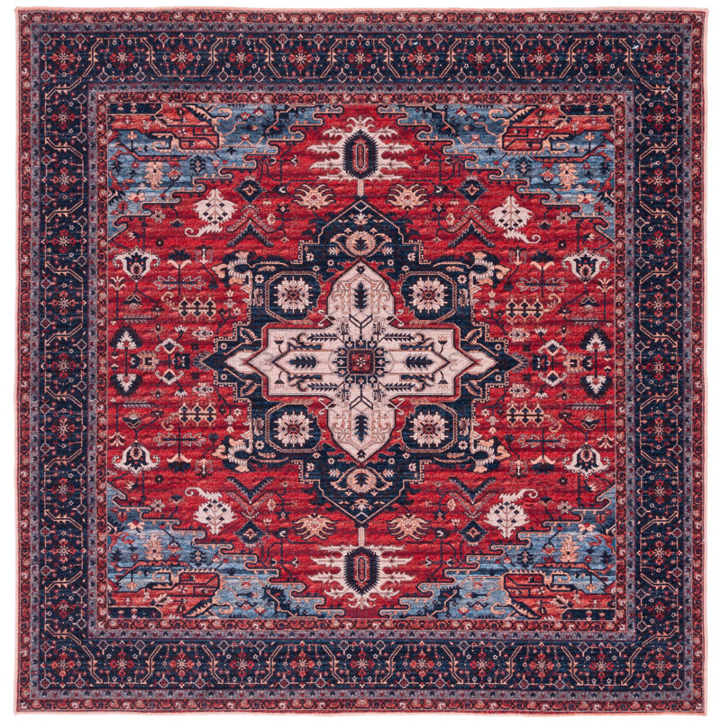 Tapis oriental rouge / bleu marine Chenier, Carré 6 pi 7 po