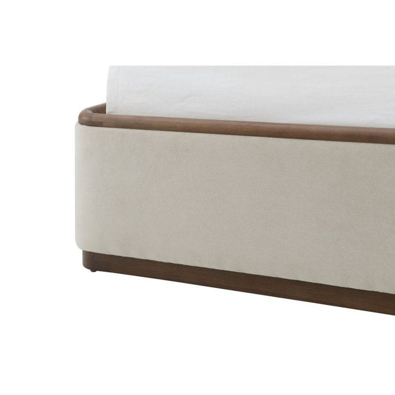 Greer Polyester Blend with Solid Wood with Poplar Veneer Smokey White Queen Bed, Queen, Tan Mocha
