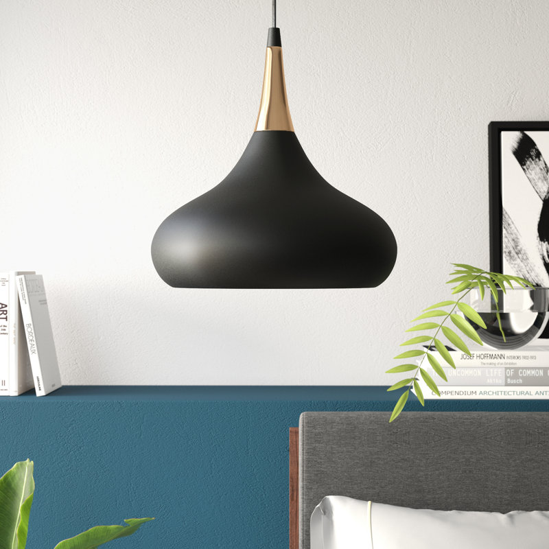 Braylon 1 - Light Single Pendant, Matte Black/Polished Nickel, 16" H x 18" W x 18" D