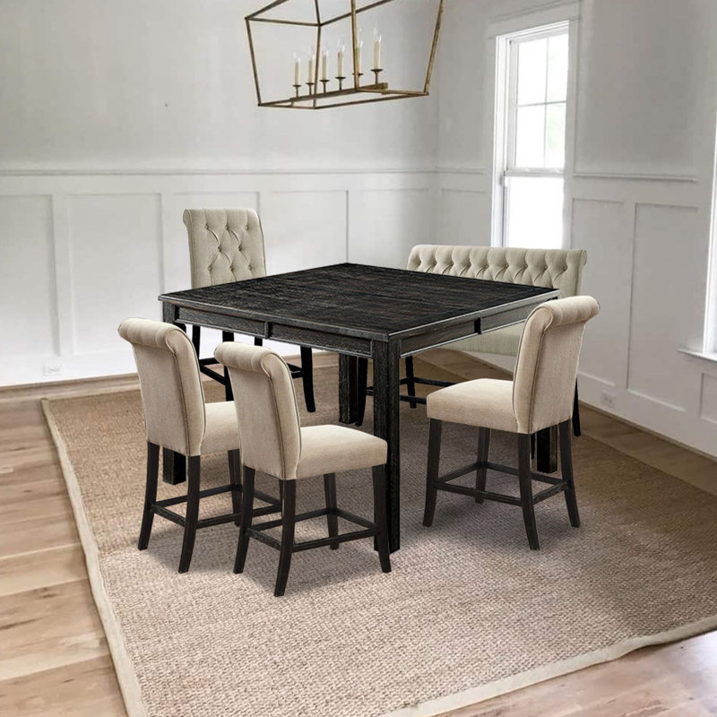 Karekin Dining Table with 4 Side Chairs and Bench in Grey