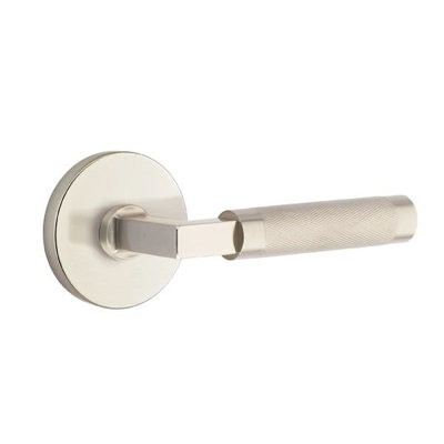 Mortaise intérieure Emtek Select avec rosette à disque et tige carrée en L, levier moleté