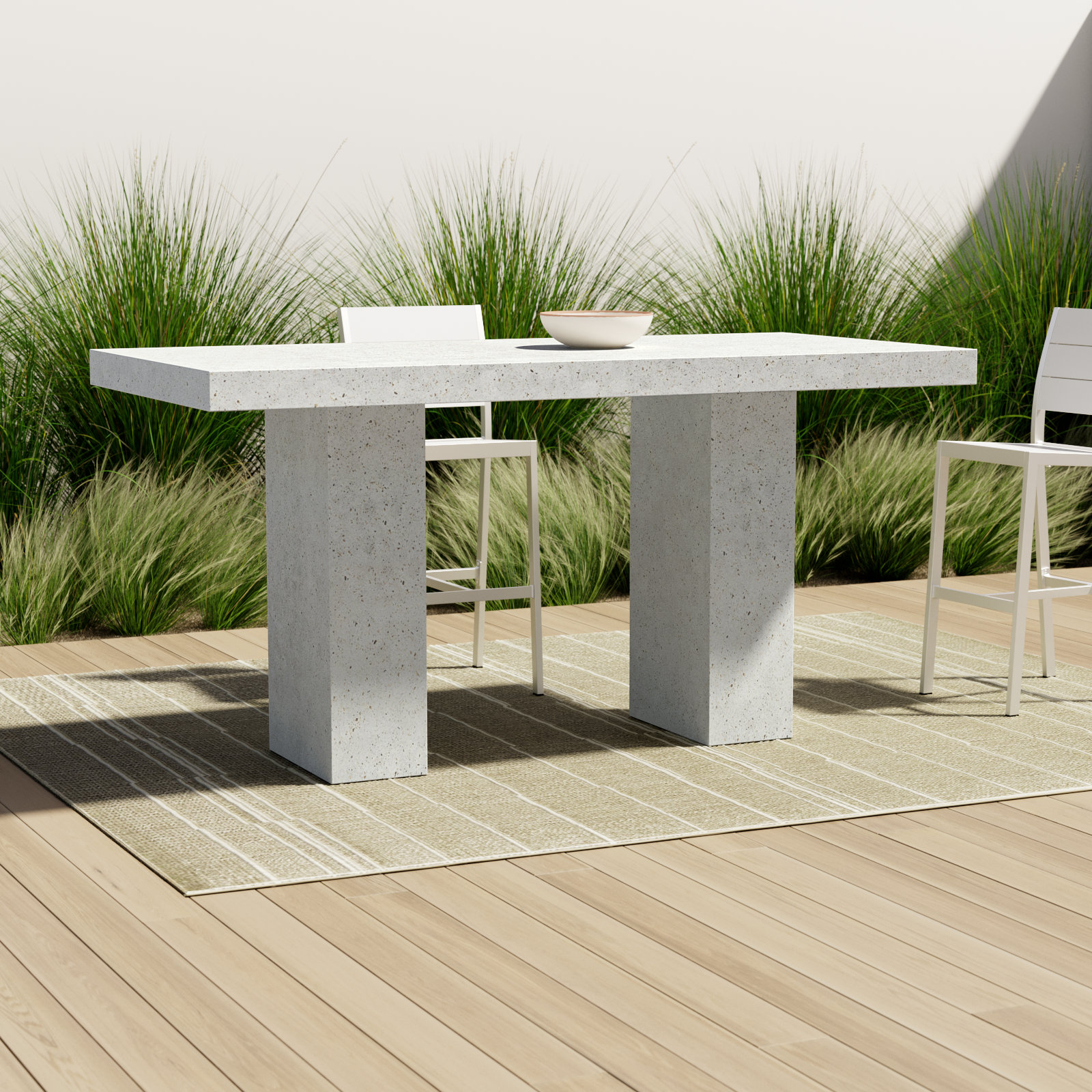 Kareen Pedestal Dining Table, Bar Table (41.75" Height), 82.75" L x 39.25" W, Ivory Terrazo