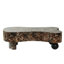 Table basse irrégulière moderne en faux travertin, plateau de table en faux marbre imitation bois, avec rangement caché et détails cannelés