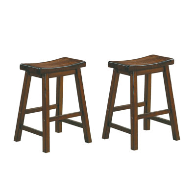 Casual Dining Saddle Seat Stools 2Pc Set Solid Wood  Finish Home Furniture