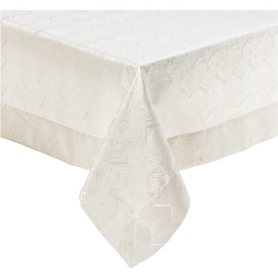 Gracie Oaks Princess Zig Zag Vertical Stripes Chevron Pattern, Polyester Jacquard, With Metallic Thread, Cream, 70 Inch X 108 Inch, Seats 8 To 10 People, Rectangular Tablecloths
