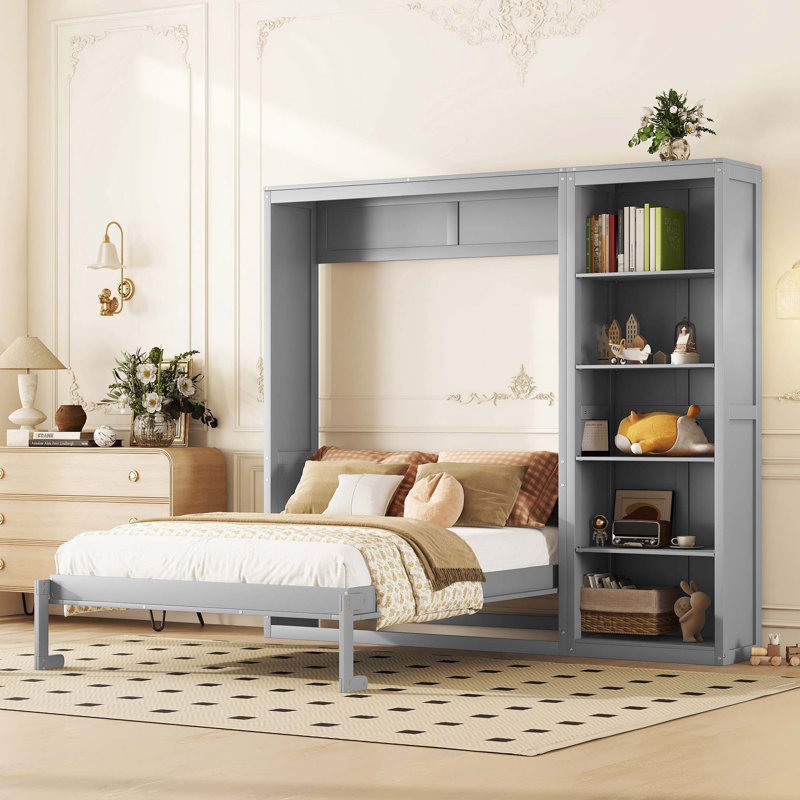 Lit escamotable mural avec tablettes Murphy, Gris, Grand