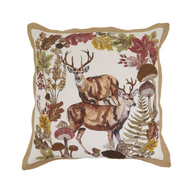 Embroidered Deer Down Filled Throw Pillow